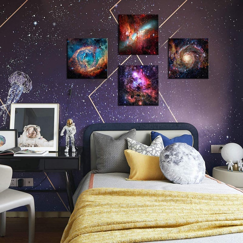 sunfrower Space Wall Art Galaxy Futuristic Decor for Teens Room Outer Space Nebula Pictures Boys Bedroom Marvel Room Canvas Painting Cosmic Poster Nursery Kids Bathroom Modern Artwork Home Decoration 16x16" - Image 5